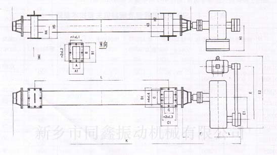 SID系列单管螺旋给料机（单管螺旋喂料机）产品外形尺寸参考图-同鑫振动机械