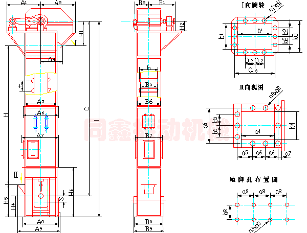 TD系列斗式提升机产品外形示意图:同鑫振动机械